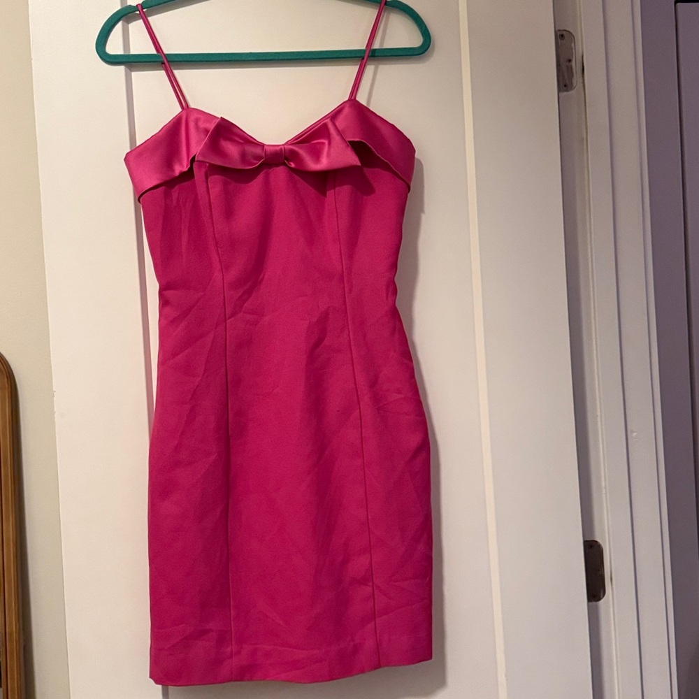 Vintage Alex Evenings Fuchsia Pink Spaghetti Strap Dress with Bow